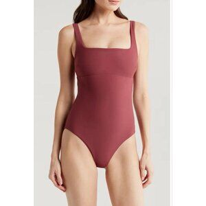 Bondi Born Womens Square Neck Ruby Red One Piece Swimsuit Size M Bathing Suit